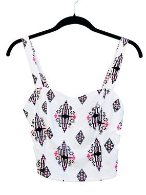 White Aztec-Print Crop Cami with Pink Accents